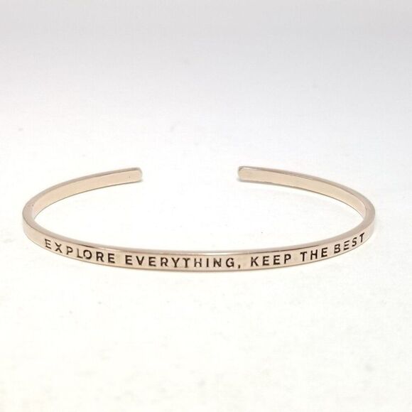 Vintage Explore Everything, Keep The Best Message Cuff Bangle Bracelet Gold Tone - Picture 5 of 5